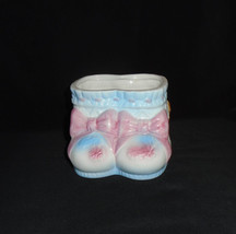 Nancy Pew Giftwares Baby Bootie Planter Pink Bows Flower Bows Teddy Bear Vintage - $19.80