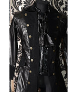 Men&#39;s Black Vegan Leather Officer Coat Victorian Goth Vampire Pirate Jacket - £83.74 GBP