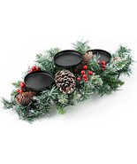 Christmas Candle Holders Set Table Centerpiece  3 Holders Pinecones Red ... - $25.73