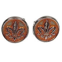 Fleur De Lis Earrings Silvertone Round Orange Pierced Vintage - $5.73