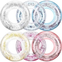 6 Pcs Inflatable Pool Float Tube Transparent Swimming Ring With Colorful Glitter - £44.37 GBP