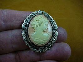 (CS11-7) LADY with HAIRBOW small orange + ivory CAMEO Pin pendant brocch Jewelry - £22.81 GBP