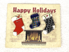 Happy Holidays Christmas Stocking Buttons Unused on Card Paisley Pincushion - $14.36