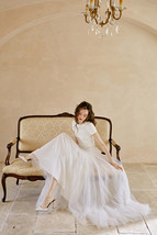 White Floor Length Tulle Skirt with Train White Bridal Tutu Skirt Wedding Outfit image 2