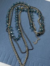 Multistrand Goldtone &amp; Oxidized SIlvertone Chain &amp; Blue Aurora Borealis Plastic - £9.02 GBP