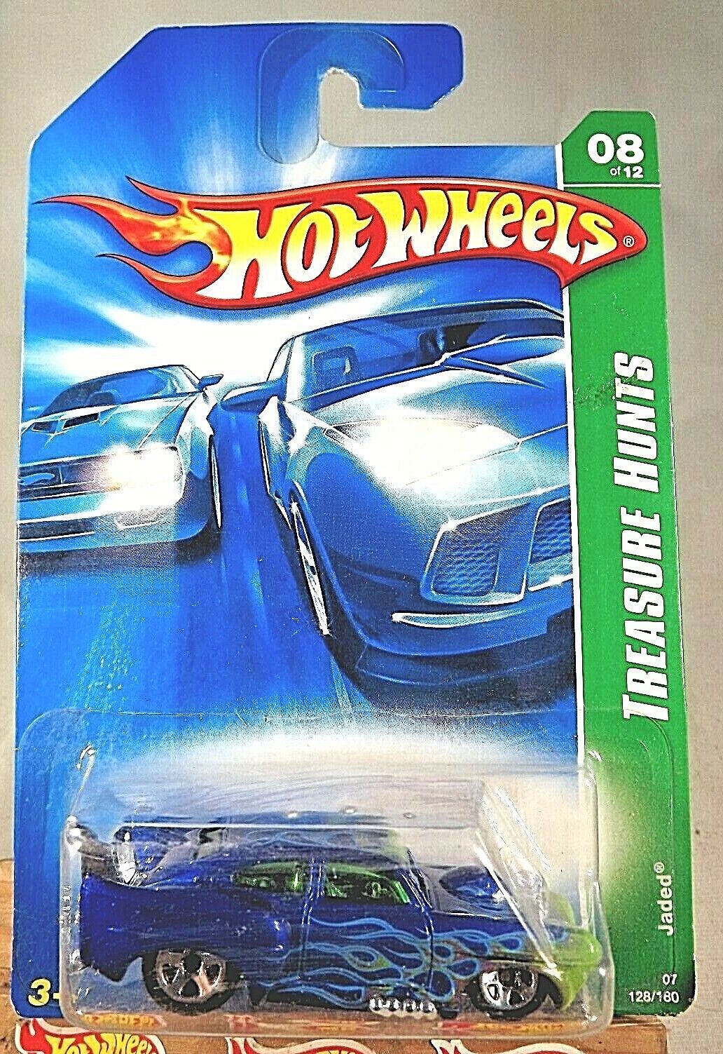 2007 Hot Wheels #128 Treasure Hunts 8/12 JADED Blue w/Chrome 5 Spoke Wheels