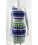 London Times One Shoulder Dress Size 4 Purple Black Green Striped Pocket... - $53.97 CAD