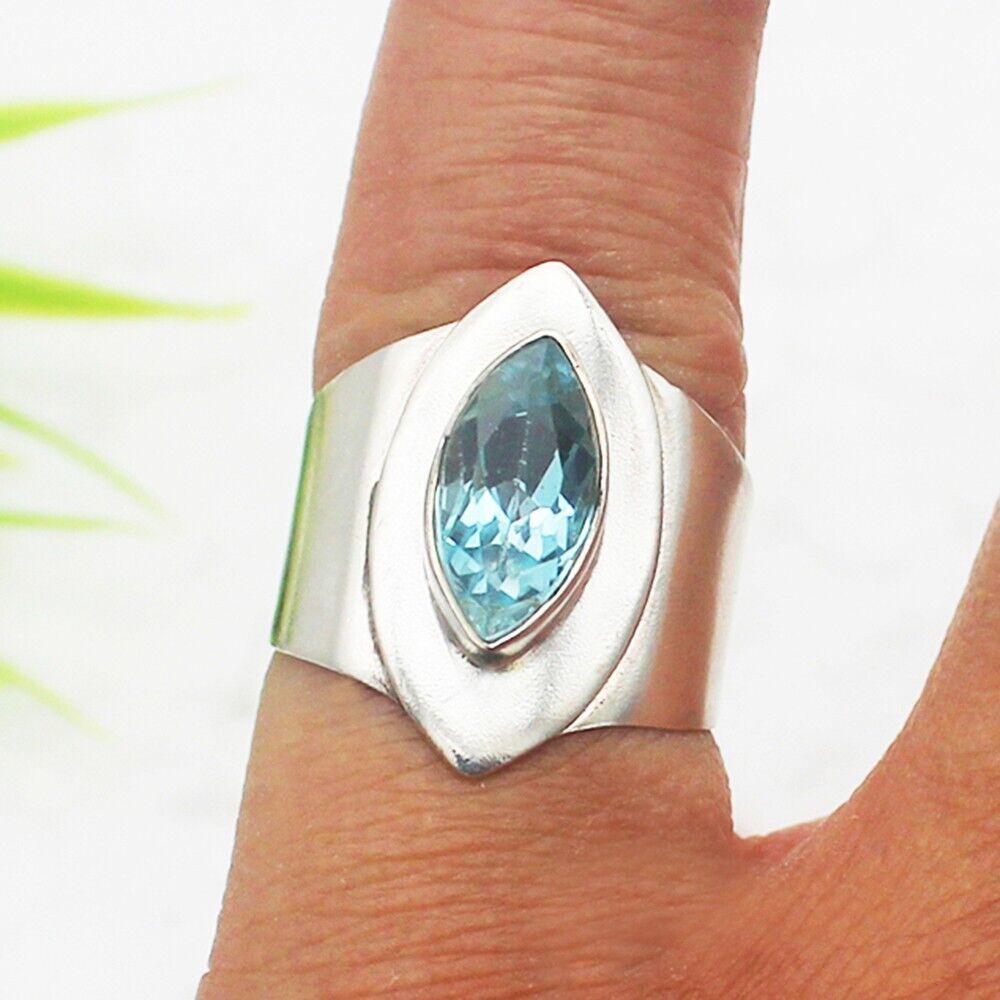 Silver Blue Topaz Ring 925 Sterling Handmade Jewelry Gemstone Birthstone Ring