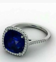 2.50Ct Cuscino Finto Zaffiro Blu Anello di Fidanzamento 18K Placcato Oro Bianco - £48.35 GBP