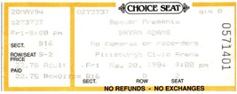 Bryan Adams Ticket Stub May 20 1994 Pittsburgh Pennsylvania - £19.77 GBP