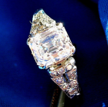Earth mined Diamond Emerald cut Deco Engagement Ring Antique Platinum Solitaire - £10,100.94 GBP
