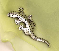 Vintage Signed Suarti Lizard Reptile 925 Sterling Large 4" Pin; Bali Ind... - $86.95