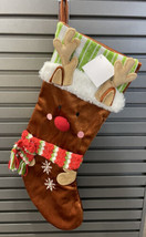 Brown 3-D Reindeer Christmas Stocking Antlers Scarf Nose Stand Out NWT 16” - £10.19 GBP