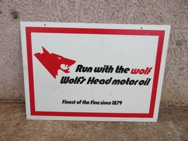 Vintage Wolfs Head Motor Oil Sign Gas station dealer Run with the Wolf - £200.04 GBP