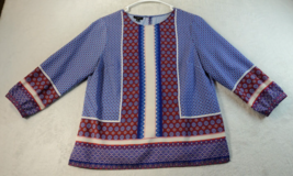 Talbots Blouse Top Womens Petite Small Multi Geo Print Long Sleeve Round... - $20.21