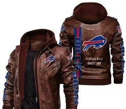 Buffalo Bills Bomber Vintage Motorcycle Men Leather Jacket - $2,023.03 MXN+