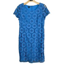 Talbots Dress Womens 14 Blue Floral Lace Sheath Sunflower Lined Knee Length - £43.23 GBP