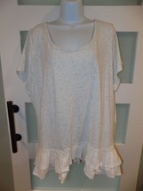 Lane Bryant Shirt White Heathered Short Sleeve Tunic Scoop Ruffle Top Size 26/28 - £21.84 GBP