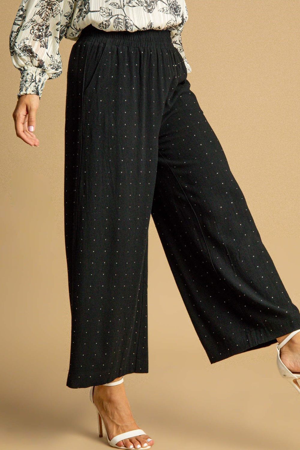 Umgee Full Size High Waisted Embellished Linen Pants Plus Size Item image 2
