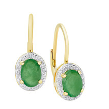 0.50ct Simulated Emerald &amp; Diamond Accent Drop Earrings 14K Gold Plated Silver - £51.34 GBP