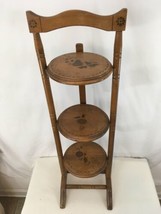 Vtg Antique Hand Made Crafted Solid Wood 3 Tier Tole Painted Pie Display Stand - £102.08 GBP