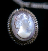 Vtg Antique Mother of Pearl Abalone Shell 800 Silver Cameo Pendant Brooch Pin - £98.32 GBP