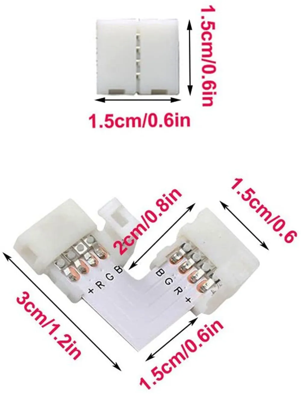 House Home 20/10/5Pcs 10mm 4 Pin L Shape ConAtor RGB LED Strip 90 Degree Corner  - £19.98 GBP