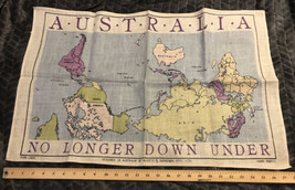 AUSTRALIA Map No Longer Down Under Vtg KITCHEN LINEN DISH TEA TOWEL Prpl... - $21.56