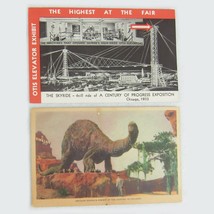 1933 Chicago World&#39;s Fair 2 Postcards Otis Elevator &amp; Sinclair Dinosaur Exhibits - £6.36 GBP