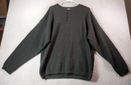 Bill Blass Sweater Mens Large Green Cotton Long Sleeve Round Neck Button Front - £24.96 GBP