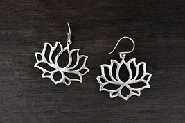 Silver Dangle Yoga Earrings, Lotus Flower Earrings, Spiritual Jewelry - £15.18 GBP