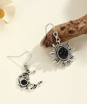 Sun And Moon Earrings Obsidian Mismatch Earrings - £11.68 GBP