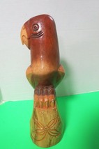 Hand Carved 14&quot; Tall Wooden Parrot On Wood Perch Flower Handcarved Into Perch - £16.04 GBP