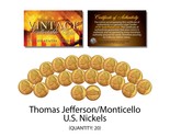 Thomas Jefferson 1990&#39;s U.S. NICKELS Uncirculated 24KT Gold Clad - QTY 20 - $18.68
