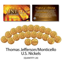 Thomas Jefferson 1990&#39;s U.S. NICKELS Uncirculated 24KT Gold Clad - QTY 20 - £14.92 GBP