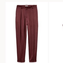 H&amp;M Satin Relaxed Fit Cropped tapered leg cuffed hem pants Burgundy size 6 - $27.41