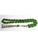 Luxury Prayer Worry Beads Tesbih Komboloi Oval Genuine Emeralds &amp; Sterin... - £700.82 GBP
