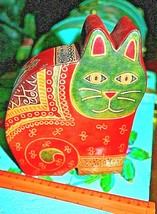 Natural Embossed Leather Money Box &quot;Cat&quot; - £15.50 GBP