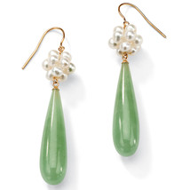PalmBeach Jewelry Jade and Cultured Freshwater Pearl 10k Yellow Gold Earrings - £134.94 GBP