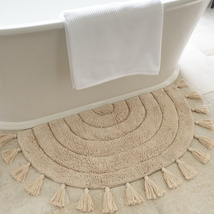 Beautiful Boho Rug with Tassels for Your Bathroom - Soft Half Circle 100% Cotton - £33.04 GBP