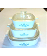 Vintage Corning Ware Set of Three Blue Cornflower Casserole Dishes witPy... - $110.48