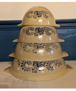 Vintage PYREX Homestead Blue Cinderella Nesting Set 4 Mixing Bowls 441-4... - £75.91 GBP