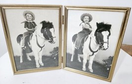 Two black &amp; white satin photos, two young children, shetland ponies, bra... - $9.99