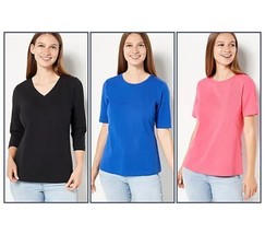 Denim &amp; Co. Essential Perfect Jersey S/3 Knit Tops (Blk/LapBl/HibPk, XS) A516297 - $20.24