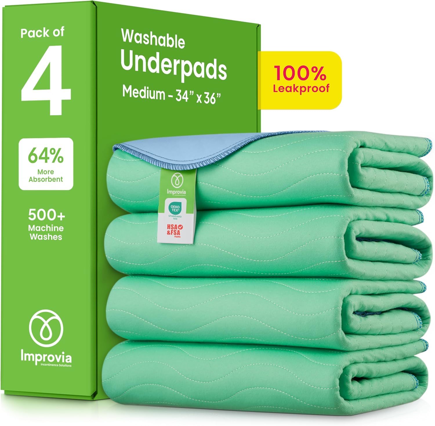 Improvia® Washable Underpads, 34&quot; X 36&quot; (Pack Of 4) - Heavy Absorbency, ... - $40.92