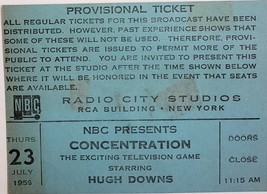 Concentration Show NBC Radio City Studio Provisional Ticket Stub July 23 1959 - £3.87 GBP