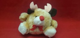 RUSS BERRIE Rudy The Red Nosed Reindeer Plush Brown  4&quot; Red Bow &amp; Felt A... - £7.75 GBP