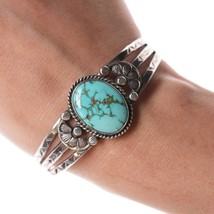 6 3/8&quot; 30&#39;s-40&#39;s Navajo Hand Stamped silver and turquoise bracelet - £548.03 GBP