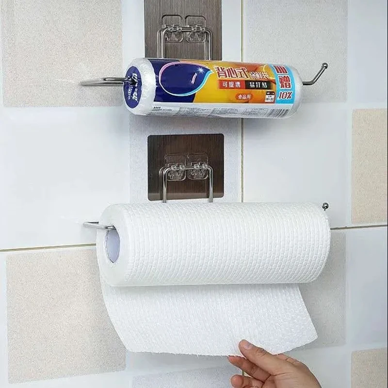 House Home 1/2PCS Self-Adhesive Towel Holder Rack Kitchen TAet Paper Holder Rack - £20.04 GBP