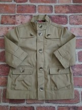 Janie &amp; Jack Boys Jacket 6-12m Cotton Canvas Khaki Tan Pockets Zip Button NWOT - £22.15 GBP